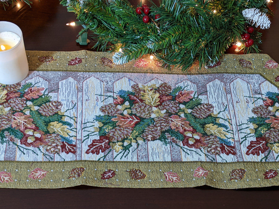 DaDa Bedding Rustic Floral Bouquet Lights Holiday Tapestry Dining Table Runner (6068) - DaDa Bedding Collection