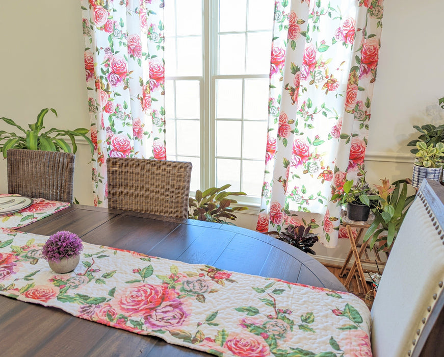 DaDa Bedding Set of 2-Pieces Romantic Roses Pink Floral Sheer Window Panel Curtains (JHW-879) - DaDa Bedding Collection