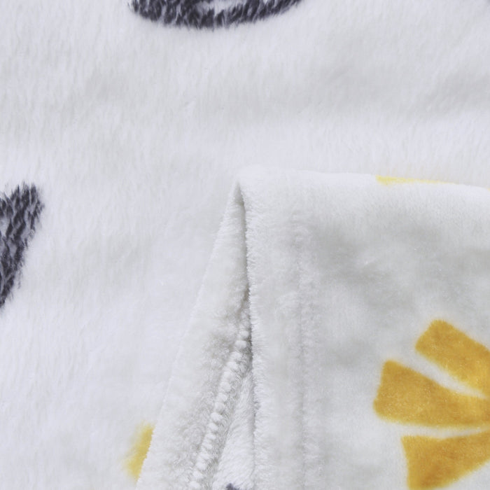 DaDa Bedding Soft Lightweight Fleece Throw Blanket, Yellow Fleur Floral Golden Orange Silver/Grey Background (XY1011) - DaDa Bedding Collection