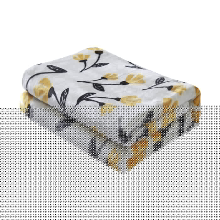 DaDa Bedding Soft Lightweight Fleece Throw Blanket, Yellow Fleur Floral Golden Orange Silver/Grey Background (XY1011) - DaDa Bedding Collection