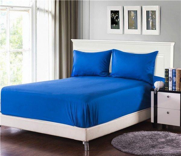 Tache 2 to 3 PC Cotton Solid Deep Blue Bed Sheet set (Fitted Sheet) - DaDa Bedding Collection