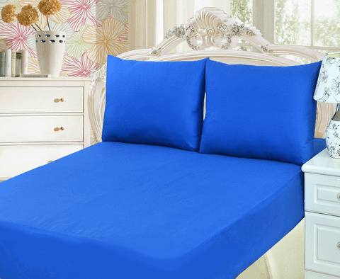 Tache 2 to 3 PC Cotton Solid Deep Blue Bed Sheet set (Fitted Sheet) - DaDa Bedding Collection