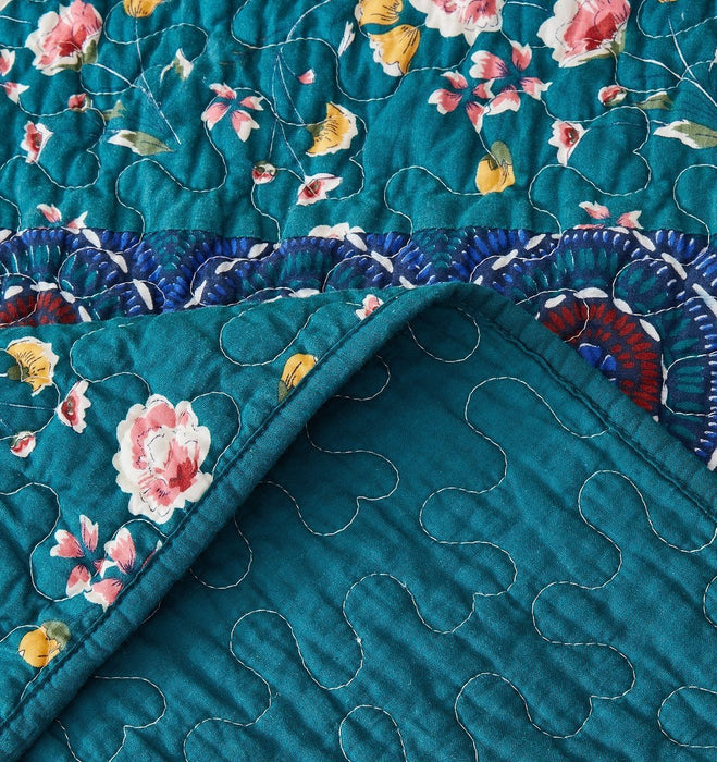 DaDa Bedding Bohemian Patchwork Bed of Wild Flowers Floral Gardenia Green Bedspread Set (JHW-886) - DaDa Bedding Collection