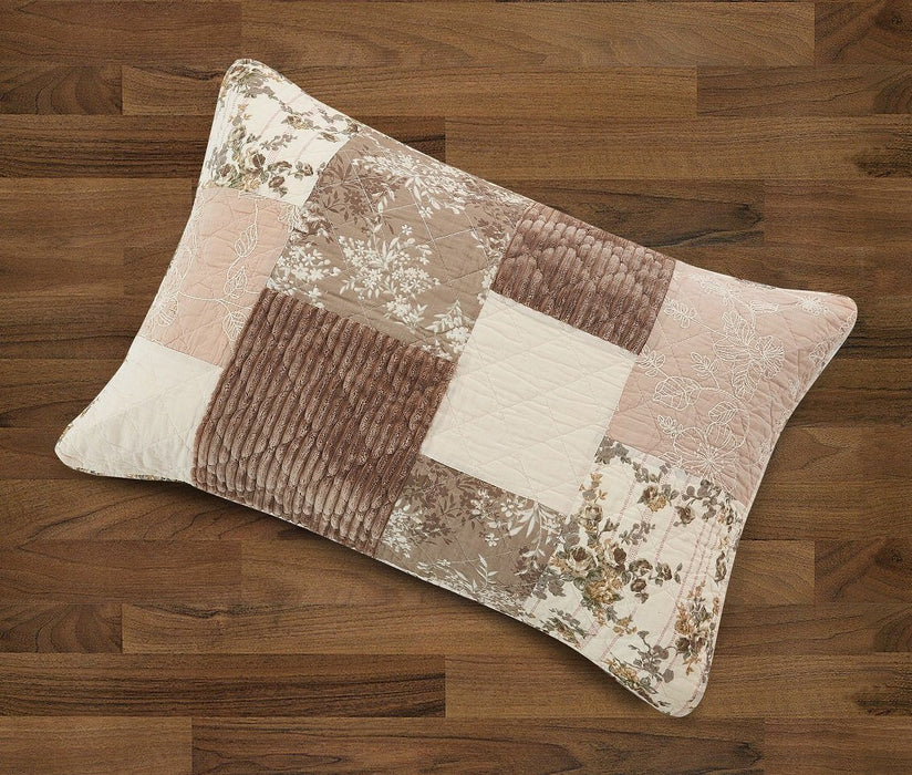 DaDa Bedding Dusty Rose Taupe Beige Brown Floral Cottage Patchwork Quilted Bedspread Set (JHW-866) - DaDa Bedding Collection
