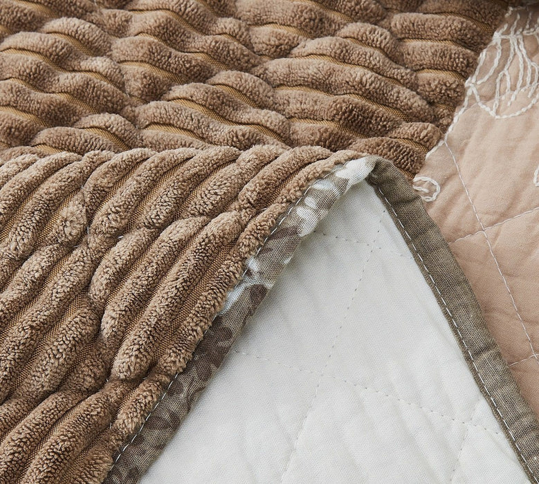 DaDa Bedding Dusty Rose Taupe Beige Brown Floral Cottage Patchwork Quilted Bedspread Set (JHW-866) - DaDa Bedding Collection