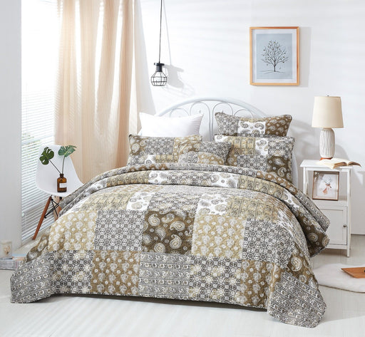 DaDa Bedding Bohemian Olive Brown Moroccan Paisley Floral Filigree Patchwork Cotton Bedspread Set (JHW-885) - DaDa Bedding Collection