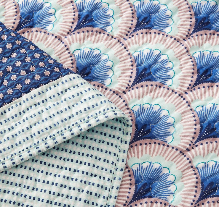 DaDa Bedding Mediterranean Blue Mint Green Patchwork Quilted Bedspread Set (JHW-884) - DaDa Bedding Collection