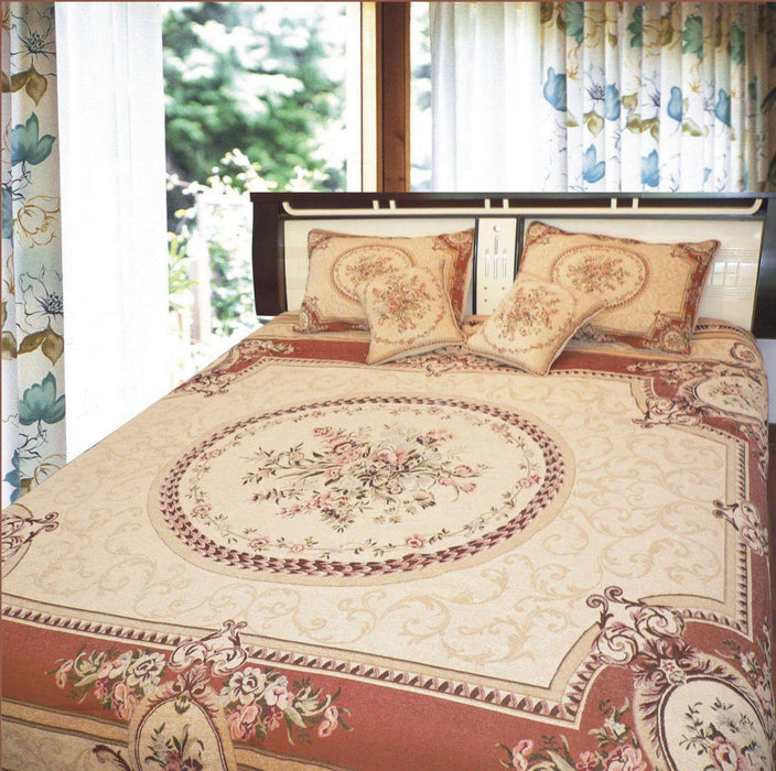 DaDa Bedding Orange & Beige Spices Victorian Floral Medallion Chenille Bedspread - Twin/Full 3-Piece Set - DaDa Bedding Collection