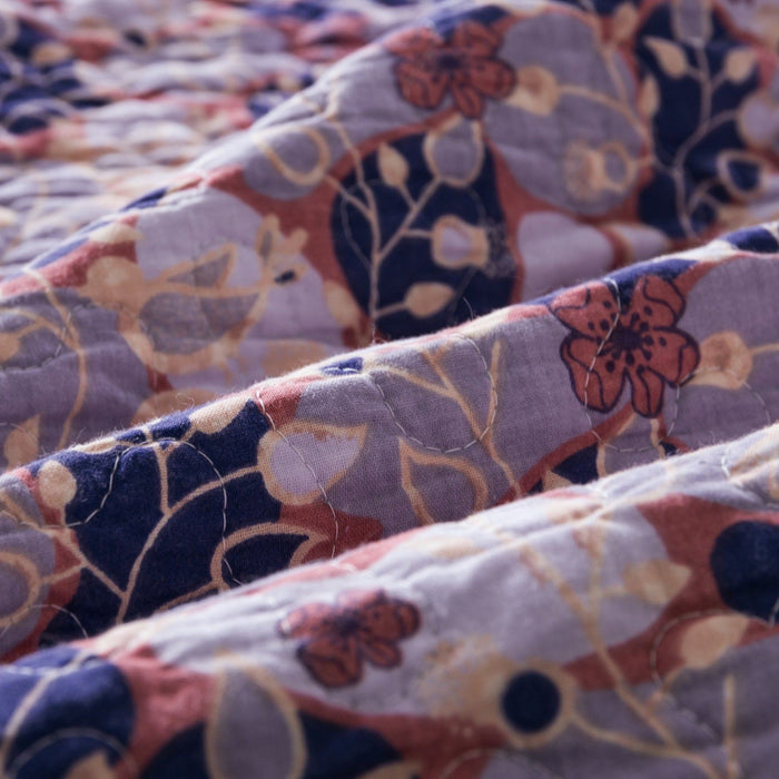DaDa Bedding Peachy Pink Floral Blossoms Plum Purple Patchwork Quilted Bedspread Set - Designed in USA (JHW877) - DaDa Bedding Collection