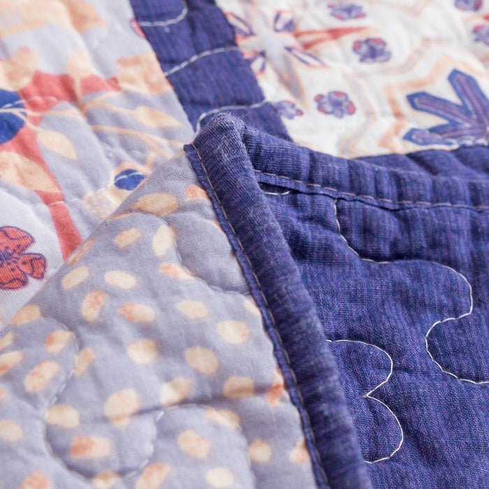 DaDa Bedding Peachy Pink Floral Blossoms Plum Purple Patchwork Quilted Bedspread Set - Designed in USA (JHW877) - DaDa Bedding Collection