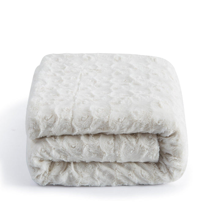 DaDa Bedding Luxury White Roses Fluffy Soft Sherpa Backside Faux Fur Throw Blanket (K11) - DaDa Bedding Collection