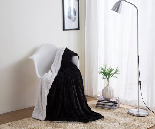 DaDa Bedding Luxury Midnight Black Sherpa Backside Faux Fur Throw Blanket (3) - DaDa Bedding Collection