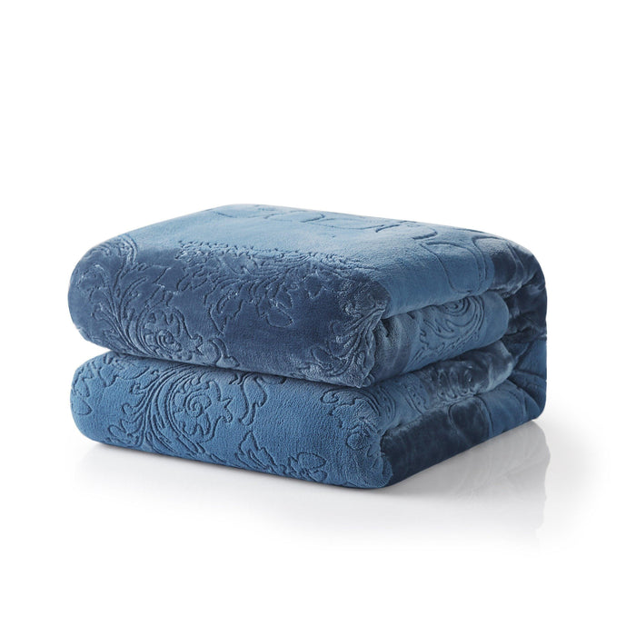 Tache Solid Embossed Rainy Day Grey Sherpa Throw Blanket - DaDa Bedding Collection