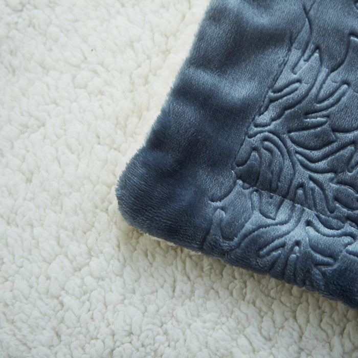 Tache Solid Embossed Rainy Day Grey Sherpa Throw Blanket - DaDa Bedding Collection