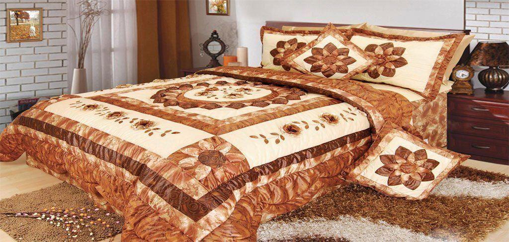 DaDa Bedding Autumn Orange Brown Medallion Ruffles Bedspread Comforter Set, Twin Size - 3-Pieces (BM6134L) - DaDa Bedding Collection
