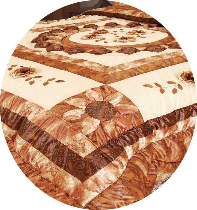 DaDa Bedding Autumn Orange Brown Medallion Ruffles Bedspread Comforter Set, Twin Size - 3-Pieces (BM6134L) - DaDa Bedding Collection