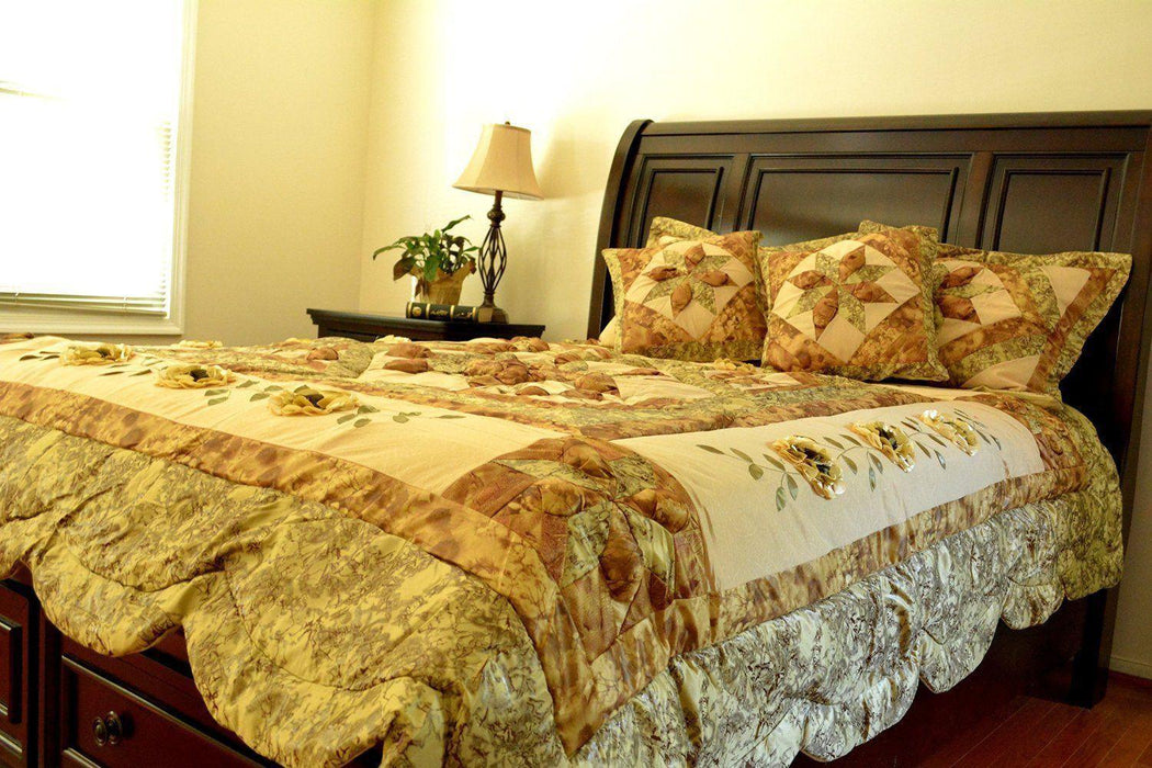 DaDa Bedding Floral Sun Sandy Beige Green Bedspread Comforter Set - Twin Size  (BM6118L) - DaDa Bedding Collection