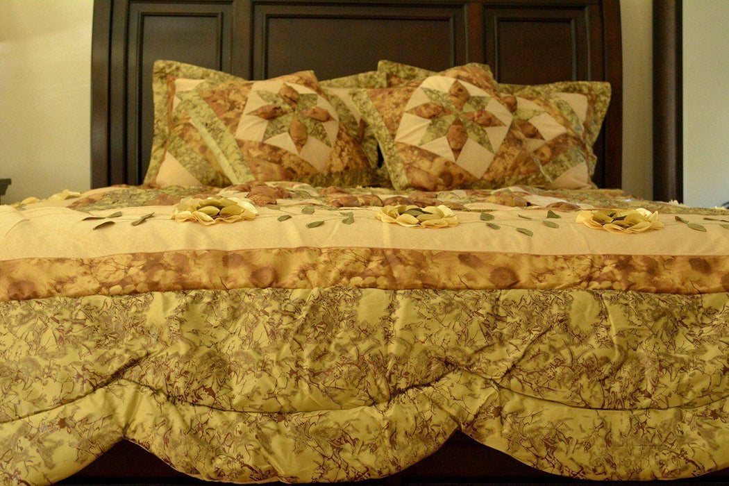 DaDa Bedding Floral Sun Sandy Beige Green Bedspread Comforter Set - Twin Size  (BM6118L) - DaDa Bedding Collection