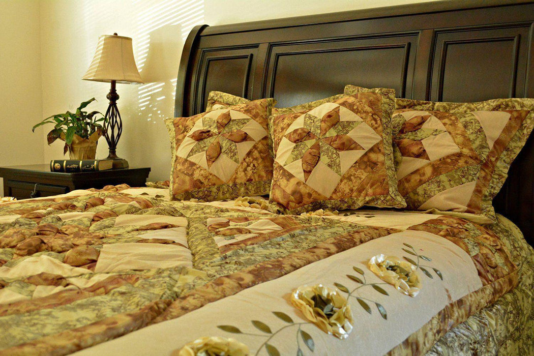 DaDa Bedding Floral Sun Sandy Beige Green Bedspread Comforter Set - Twin Size  (BM6118L) - DaDa Bedding Collection