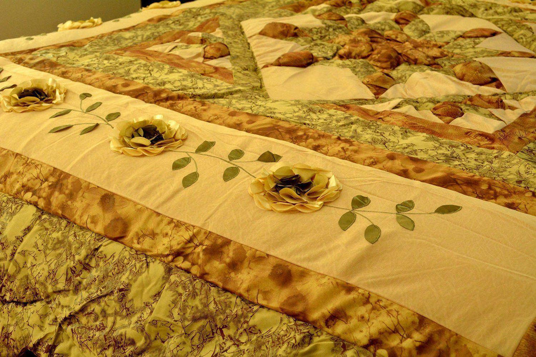 DaDa Bedding Floral Sun Sandy Beige Green Bedspread Comforter Set - Twin Size  (BM6118L) - DaDa Bedding Collection