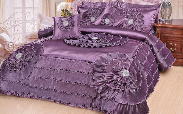 DaDa Bedding Luxurious Victorian Floral Purple Quinceanera Comforter Set - Cal King - 5-PCS (BM8085) - DaDa Bedding Collection