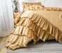 DaDa Bedding Shiny Golden Sateen Luxury Floral Puffy Ruffles Comforter Set - 4-Pieces - Twin Size (BM4578) - DaDa Bedding Collection