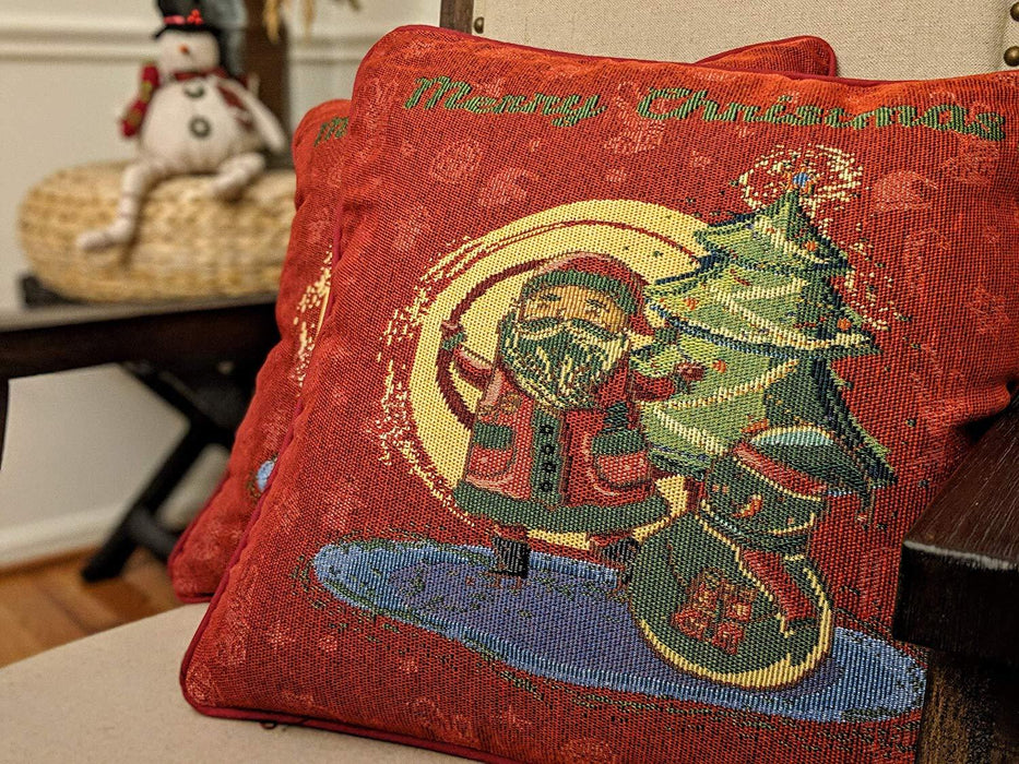 DaDa Bedding Red Santa Claus Christmas Woven Tapestry Throw Pillow Cover - 16" x 16" (17615) - DaDa Bedding Collection