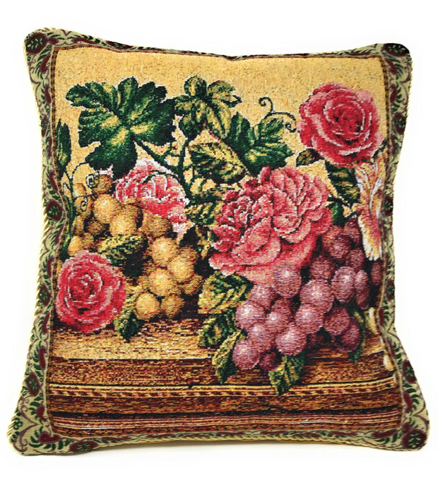 DaDa Bedding Romantic Parade of Fruit & Roses Tapestry Throw Pillow Cushion Cover, 1-Piece 18" - DaDa Bedding Collection