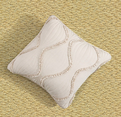 DaDa Bedding Set of 2 Charming Country Tufted Ivory Tan Ruffles Throw Pillow Covers - 18" x 18" (JHW873) - DaDa Bedding Collection