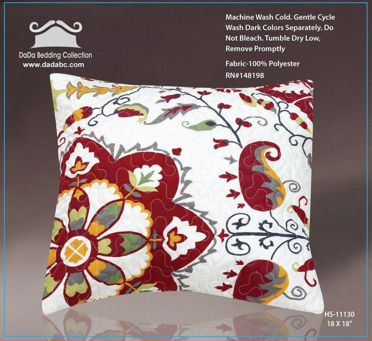 DaDa Bedding Set of Two Casablanca Floral Red & White Bohemian Square Cushion Cover, 18", 2-Pieces - DaDa Bedding Collection