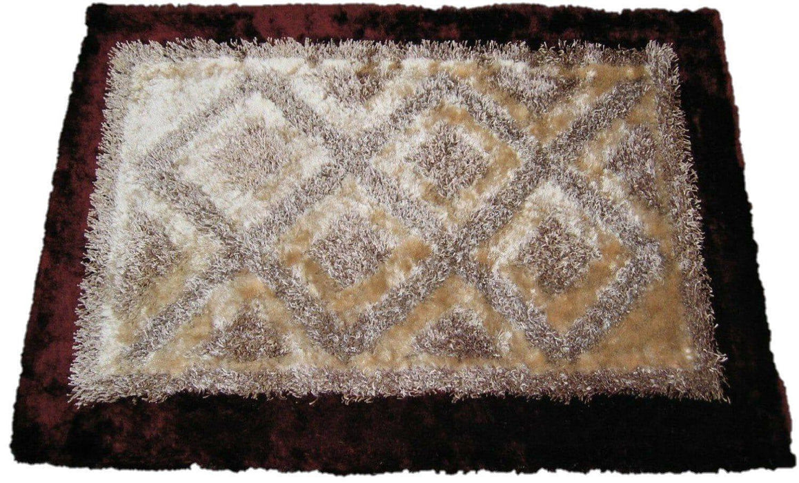 DaDa Bedding Shaggy Soft Viscose Champagne Brown Geometric Diamond Large Area Carpet Rug - DaDa Bedding Collection