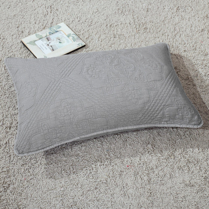 DaDa Bedding Floral Stone Wash Grey Diamond Pattern Quilted King Size Pillow Sham - 20” x 36” (JHW855) - DaDa Bedding Collection