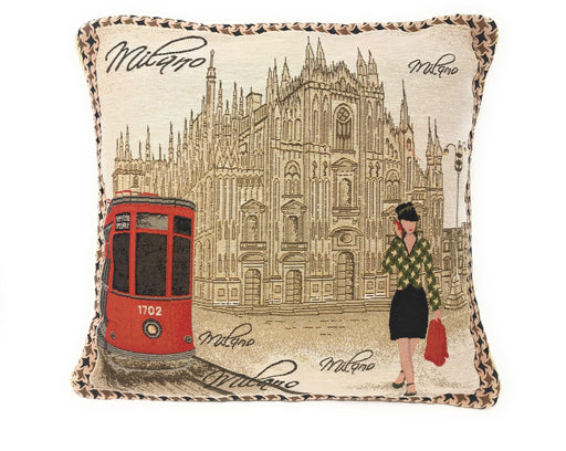 DaDa Bedding Set of 2-Pieces Postcard Milan Tapestry Throw Pillow Covers w/ Pillow Inserts, 18" x 18" - DaDa Bedding Collection
