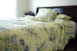 DaDa Bedding Camellia Classic Floral Spring Yellow & Blue Striped Quilted Bedspread Set (DXJ101491) - DaDa Bedding Collection