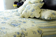 DaDa Bedding Camellia Classic Floral Spring Yellow & Blue Striped Quilted Bedspread Set (DXJ101491) - DaDa Bedding Collection