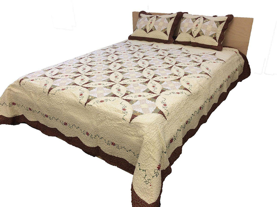 DaDa Bedding Classic Cottage Floral Cotton Quilted Bedspread Set, Twin, 3-PCS (DXJ101567-2) - DaDa Bedding Collection