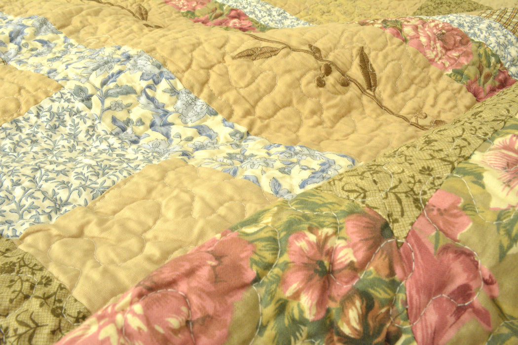 DaDa Bedding Country Cottage Floral Vines Quilted Bedspread Set - Twin - 3PCS (DXJ100681-S3) - DaDa Bedding Collection
