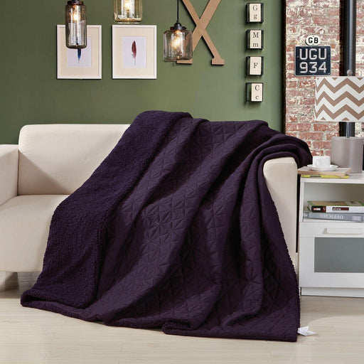 DaDa Bedding Eggplant Aubergine Reversible Quilted Ultra Sonic Throw Blanket Bedspread (BJ0106) - DaDa Bedding Collection