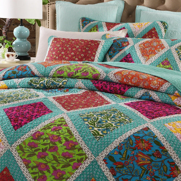Dada Bedding Fairy Forest Glade Bohemian Floral Cotton Patchwork Bedspread Set (JHW-570) - DaDa Bedding Collection