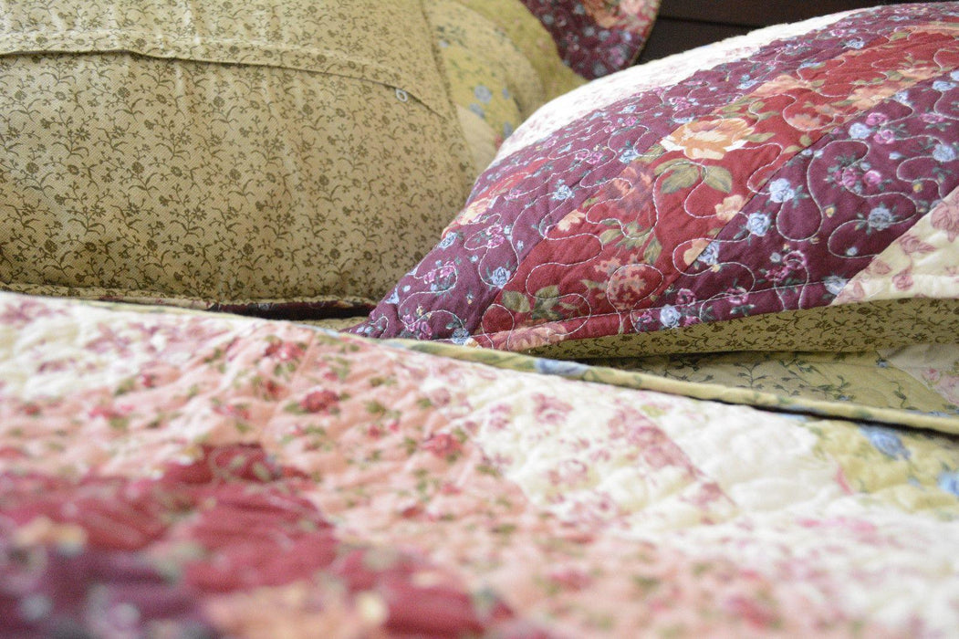 DaDa Bedding Garden Party Cottage Cotton Patchwork Floral Bedspread Set, Twin Size 3-Pieces (DXJ100422) - DaDa Bedding Collection