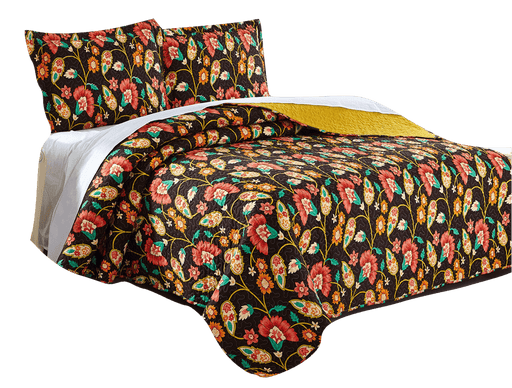 DaDa Bedding Marigold’s Floral Brown Yellow Botanical Garden Quilted Bedspread Set (HS-3330) - DaDa Bedding Collection
