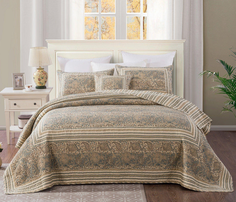 DaDa Bedding Paisley Paradise Bohemian Olive Green Cotton Bedspread Set (DXJ101873) - DaDa Bedding Collection