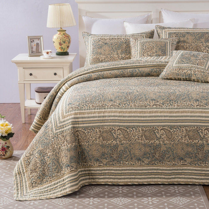 DaDa Bedding Paisley Paradise Bohemian Olive Green Cotton Bedspread Set (DXJ101873) - DaDa Bedding Collection