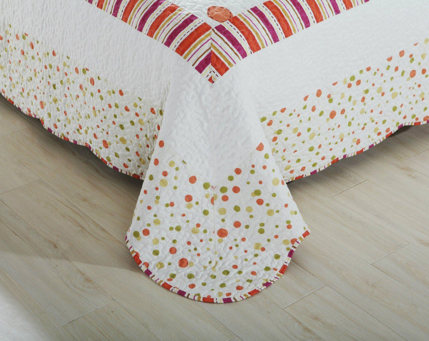 DaDa Bedding Autumn Clementine Orange & White Reversible Bedspread Set - Queen Size - 3-Pieces (KBJ1628) - DaDa Bedding Collection