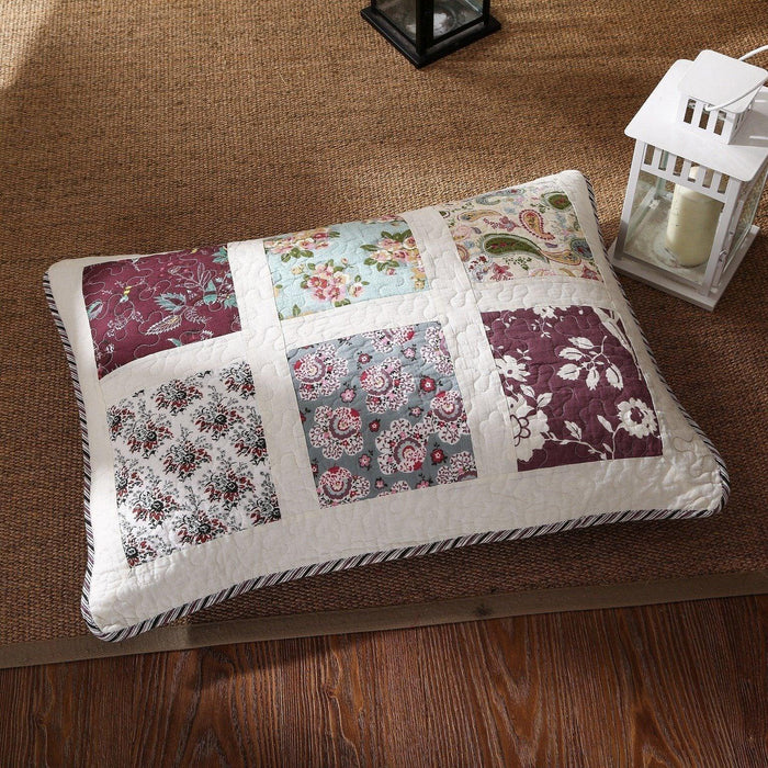 DaDa Bedding Floral Cottage Blossoms Burgundy Minty Cotton Patchwork Bedspread Set (JHW-618) - DaDa Bedding Collection