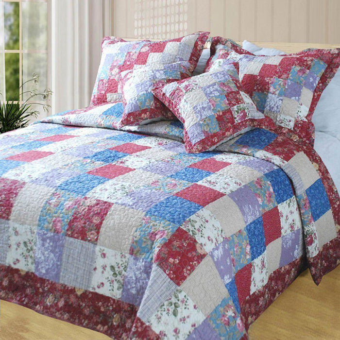 DaDa Bedding Square Forest Floral Cotton Patchwork Quilt Bedspread Set, King, 5 PCS (DXJ101114) - DaDa Bedding Collection