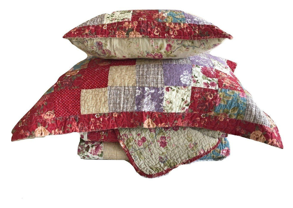 DaDa Bedding Square Forest Floral Cotton Patchwork Quilt Bedspread Set, King, 5 PCS (DXJ101114) - DaDa Bedding Collection
