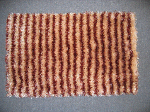 DaDa Bedding Polyester Shaggy Carpet 20 by 32 Inches, Stripe Beige and Brown - DaDa Bedding Collection