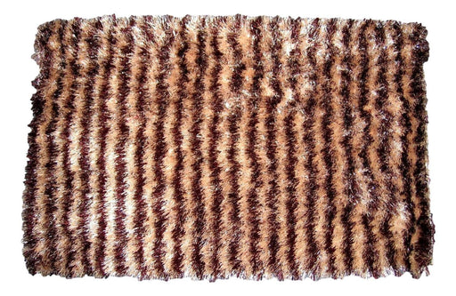 DaDa Bedding Shaggy Soft Door Mat Carpet Rug - 20" x 32" Striped Shiny Coffee Light Beige / Dark Brown - DaDa Bedding Collection