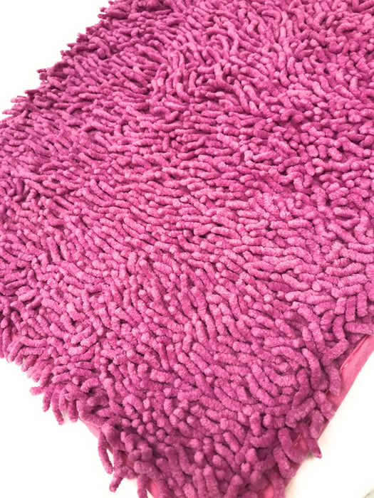 DaDa Bedding Fuchsia Magenta Pink Shaggy Soft Chenille Noodle Carpet Rug Bath Mat - DaDa Bedding Collection